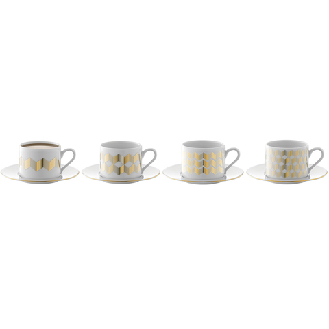 Набор из 4 чашек для чая с блюдцами Signature Chevron 250 мл, золото LSA International P034-11-146