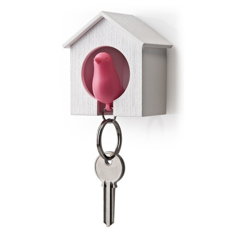 Держатель+брелок для ключей Sparrow белый-розовый Qualy QL10091-WH-PK