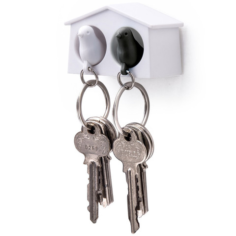 Держатель+брелок для ключей двойной Mini Sparrow белый-черный Qualy QL10185-WH-WH-BK