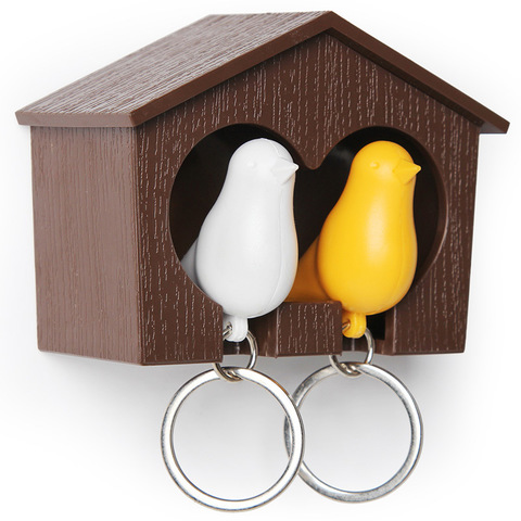 Держатель+брелок для ключей двойной Sparrow коричневый-белый-желтый Qualy QL10124-BN-YW