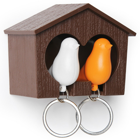 Держатель+брелок для ключей двойной Sparrow коричневый-белый-оранжевый Qualy QL10124-BN-OR