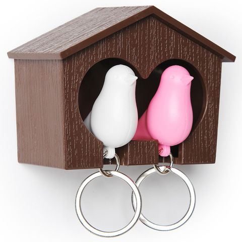 Держатель+брелок для ключей двойной Sparrow коричневый-белый-розовый Qualy QL10124-BN-PK