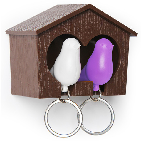 Держатель+брелок для ключей двойной Sparrow коричневый-белый-фиолетовый Qualy QL10124-BN-PU