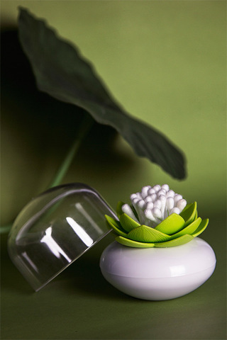 Контейнер для хранения ватных палочек Lotus белый-зеленый Qualy QL10157-WH-GN