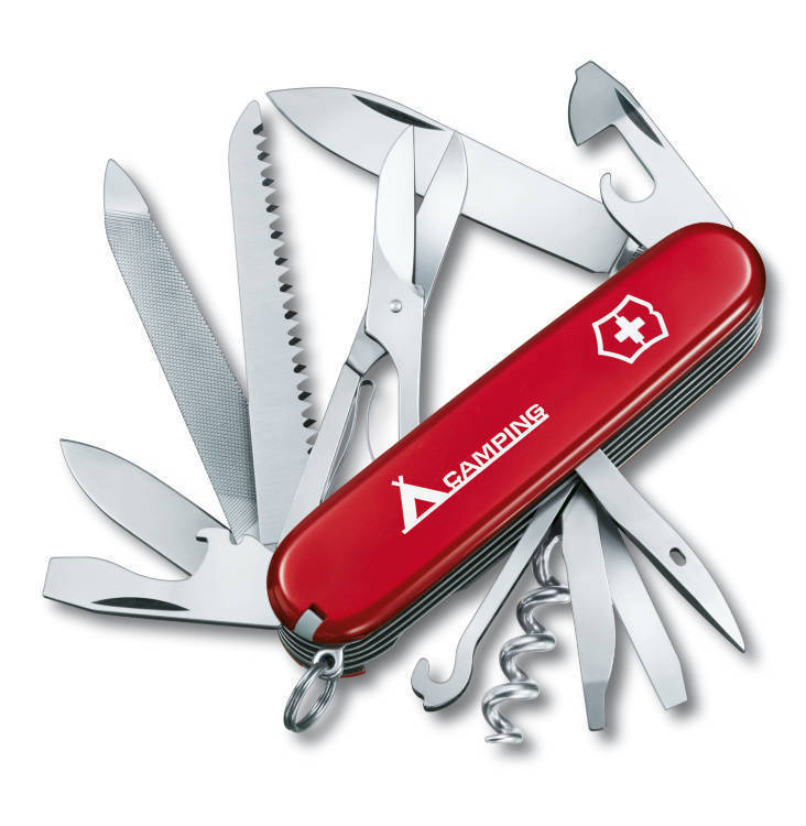 

Нож Victorinox Ranger, 91 мм, 21 функция, красный с логотипом "camping" 1.3763.71