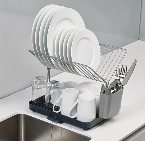 Сушилка для посуды и столовых приборов 2-уровневая со сливом Joseph Joseph Y-rack серая 85084