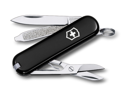 

Нож-брелок Victorinox Classic, 58 мм, 7 функций, черный* 0.6223.3