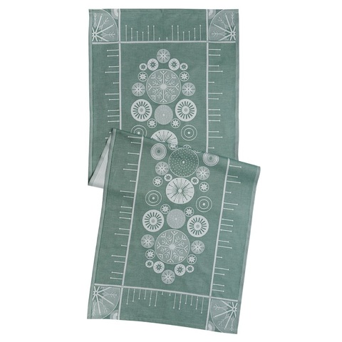 Дорожка из хлопка зеленого цвета с рисунком Ледяные узоры из коллекции New Year Essential, 53х150см Tkano TK21-TR0012