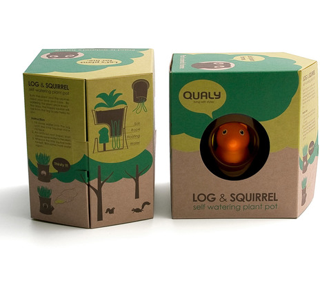 Горшок самополивающийся Log&Squirrel белый-зеленый Qualy QL10075-WH-GN