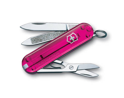 

Нож-брелок Victorinox Classic, 58 мм, 7 функций, розовый полупрозрачный 0.6203.T5