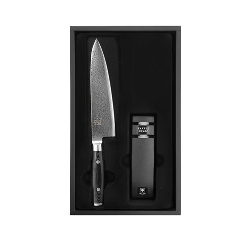 Набор из кухонного Шеф ножа 20 см (69 слоев) YAXELL RAN и точилки арт. YA36000-002